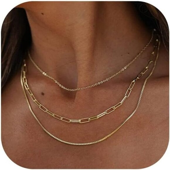 Jewelry - Gold/Silver Necklaces Stack For Women,14K Gold/Sterling Silver Plated Simple Lay